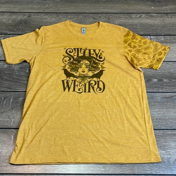 Next Level Apparel Tops - Golden Yellow Stay Weird Tee Women’s Size Medium